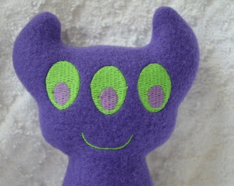 Handmade Stuffed Purple Horned Monster - Fleece, Child Friendly machine washable softie plush - free shipping
