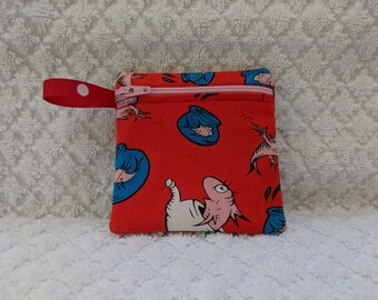 Handmade - Dr. Seuss - Cat in the hat -  fabric Gift Card Holder - coin pouch - free shipping