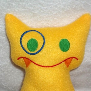 Handmade Stuffed Big Bright Yellow Snaggle Fanged Monster Fleece, Child Friendly free shipping image 1