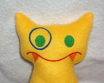 Handmade Stuffed Big Bright Yellow Snaggle Fanged Monster - Fleece, Child Friendly - free shipping