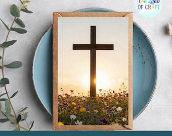 Christian Easter Card Printable | Watercolor Cross Religious Greeting Card | Instant Download