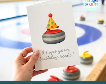Funny Curling Birthday Card, “I Hope Your Birthday Rocks” Design, PDF