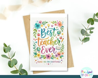 Floral Watercolor Teacher Card | Favorite Teacher Ever (Digital Download)