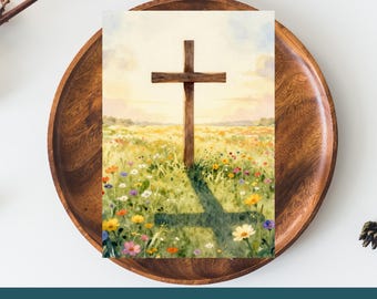 Christian Easter Card Printable | Watercolor Cross Religious Greeting Card | Instant Download
