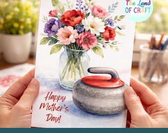 Mother’s Day Curling Card, Stone and Flower Bouquet Design, Printable PDF