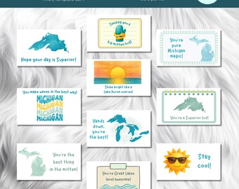 Michigan Lakes Lunchbox Notes Printable, Fun Notes for Kids, PDF Download