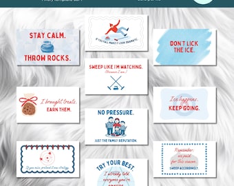 Printable Curling Teammate Note Cards, Bonspiel Friendship Cards, PDF Download