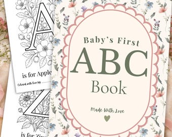 Wildflower ABC Book for Baby Shower Guests, Printable Keepsake Activity