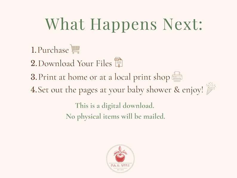 How to download and print baby shower ABC coloring pages instant download instructions no physical item.