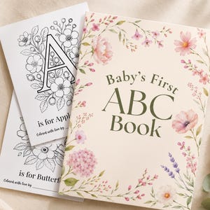 Libro da colorare Baby in Bloom ABC, ricordo del baby shower, download digitale