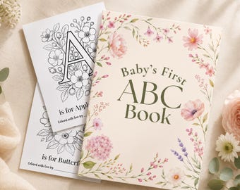 Baby in Bloom ABC Coloring Book, Baby Shower Keepsake, Digital Download
