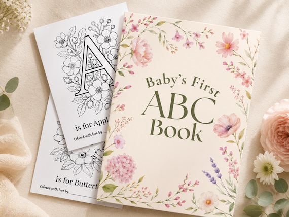 Baby in Bloom ABC Coloring Book, Baby Shower Keepsake, Digital Download