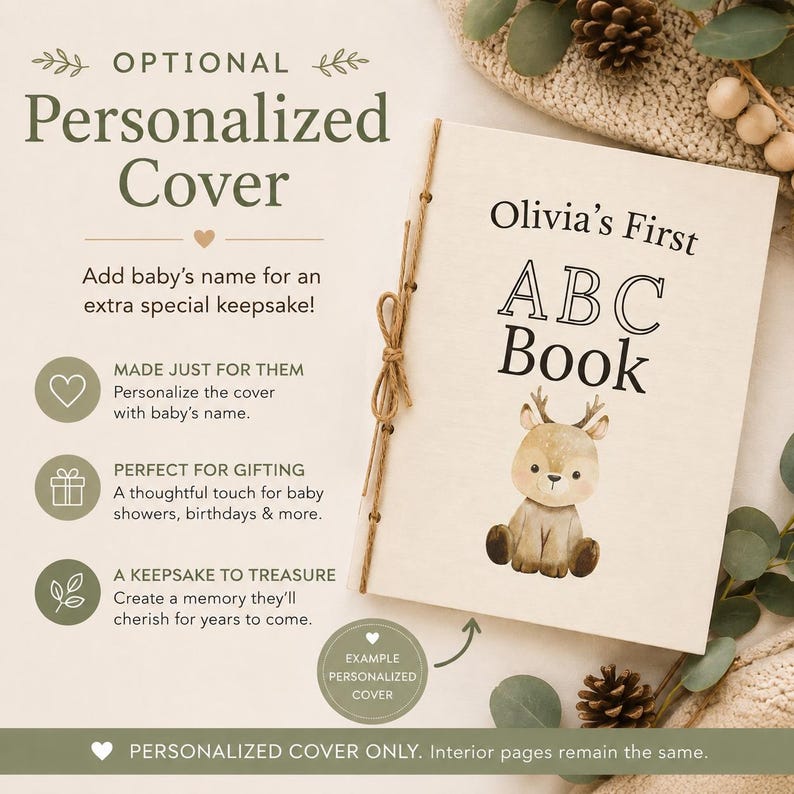 Personalized Woodland ABC book cover.