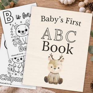 Pagine da colorare con l'alfabeto del bosco: attività per il libro degli ospiti del baby shower (download digitale)