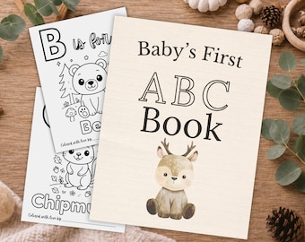 Woodland ABC Coloring Pages: Baby Shower Guest Book Activity (Digital Download)