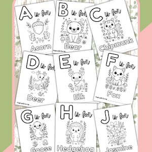ウッドランドABCベビーシャワーぬり絵ブック：記念品ゲストアクティビティ（PDFダウンロード可能）