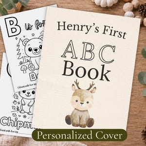 Personalized Woodland ABC Coloring Pages: Baby Shower Guest Book Activity (Digital Download)
