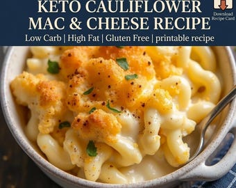 Keto Mac and Cheese Recipe PDF | Low Carb Cauliflower Mac & Cheese | Easy Keto Dinner | Gluten Free Comfort Food
