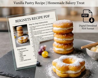 Donuts Recipe PDF | Authentic French Donuts | Vanilla Pastry Recipe | Homemade Bakery Treat | Digital Download