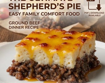 Shepherd's Pie Recipe PDF | Ground Beef Dinner Recipe | Easy Family Comfort Food | Classic Homemade Casserole