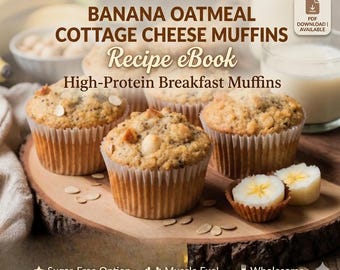 Receta de muffins altos en proteínas (PDF) | Muffins de plátano, avena y requesón | Desayuno saludable y snack para preparar con anticipación
