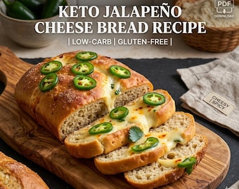 Keto Cheese Bread Recipe PDF | Jalapeño Cheddar Bread | Low Carb Gluten Free Bread | Easy Keto Baking Recipe