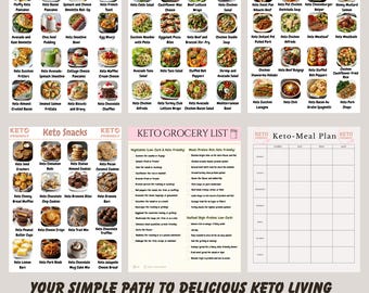 Keto-Mahlzeitenplaner zum Ausdrucken | Keto-Speiseplan + Einkaufsliste + Keto-Lebensmittelliste + Leitfaden zur Gewichtsabnahme