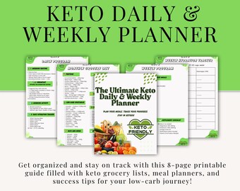 Keto-Mahlzeitenplaner, druckbares PDF | Keto-Diät-Tracker und Einkaufsliste | Wöchentlicher Speiseplan | Sofortdownload