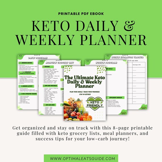 Keto Meal Planner Printable PDF | Keto Diet Tracker & Grocery List | Weekly Meal Plan | Instant Download