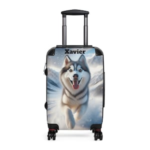 Gepersonaliseerde koffer huskyhond | Aangepaste reisbagage Siberische husky voor hondenliefhebbers, aangepaste naam reizigerstas, uniek cadeau met monogram