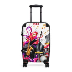 Gepersonaliseerde JAZZ-koffer voor muziekliefhebbers | Stijlvolle bagage voor avontuur, reistas met aangepaste naam, uniek cadeau voor reizigers, monogram
