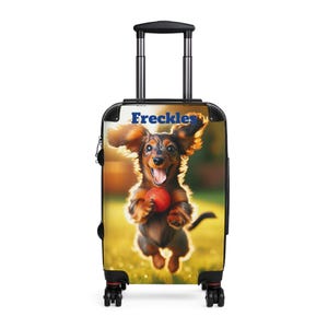 Gepersonaliseerde bagage teckel | Piebald Wiener Dog aangepaste reiskoffer voor hondenliefhebbers, aangepaste naam reizigerstas uniek cadeau met monogram