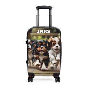 Cavalier Puppies Gepersonaliseerde Koffer | Aangepaste bagage, reistas met monogram, uniek cadeau voor liefhebbers van Cavalier King Charles-spaniël