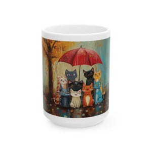 Charming Cat Art Mug: Whimsical Coffee Cup, Cat Lover Gift