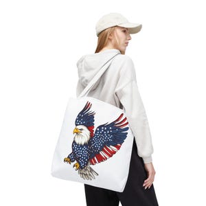 Patriotic Eagle Tote Bag, AOP, Perfect for July 4th, Festivals, Eco-Friendly Shopping, Gift for Nature Lovers, large canvas bag, beach bag