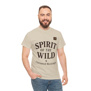 Spirit of the Wild Mens Heavy Cotton Tee, Nature Lover Gift, Outdoor Adventure Shirt, Unisex Tee, Casual Wear, Unique Graphic Apparel