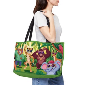 Jungle Animals Weekender Bag: Colorful Cartoon Travel Tote