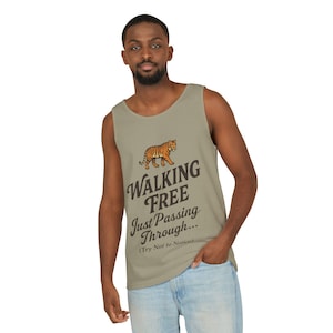 Walking Free Mens Tiger Tank Top, Funny Sleeveless Shirt - Wild Animal Summer Top, Mens Beachwear, Gift for Wild Life Lovers