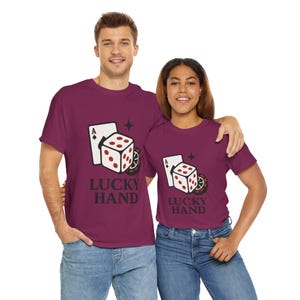 Camiseta unisex de algodón grueso Lucky Hand, ideal para juegos de azar, ropa de casino, regalo de buena suerte, camiseta de póker, estilo vintage informal.