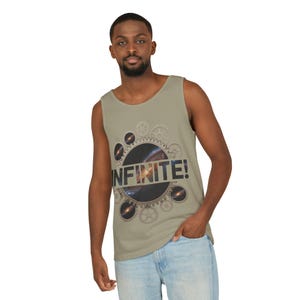 Men&#39;s INFINITE! Steampunk Space Gears T-Shirt, Cosmic Mechanical Design Tee for Sci-Fi & Engineering Lovers, Workout Shirt