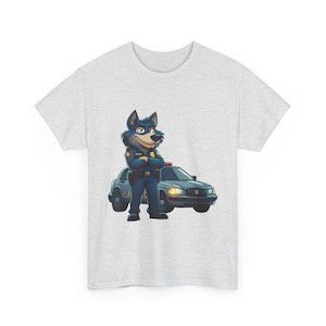 Cool Police Wolf Cartoon Shirt, Funny Cop Animal Graphic Tee,  Law Enforcement Gift T-Shirt, Tee for Dog Lovers, Gifts for Police Week