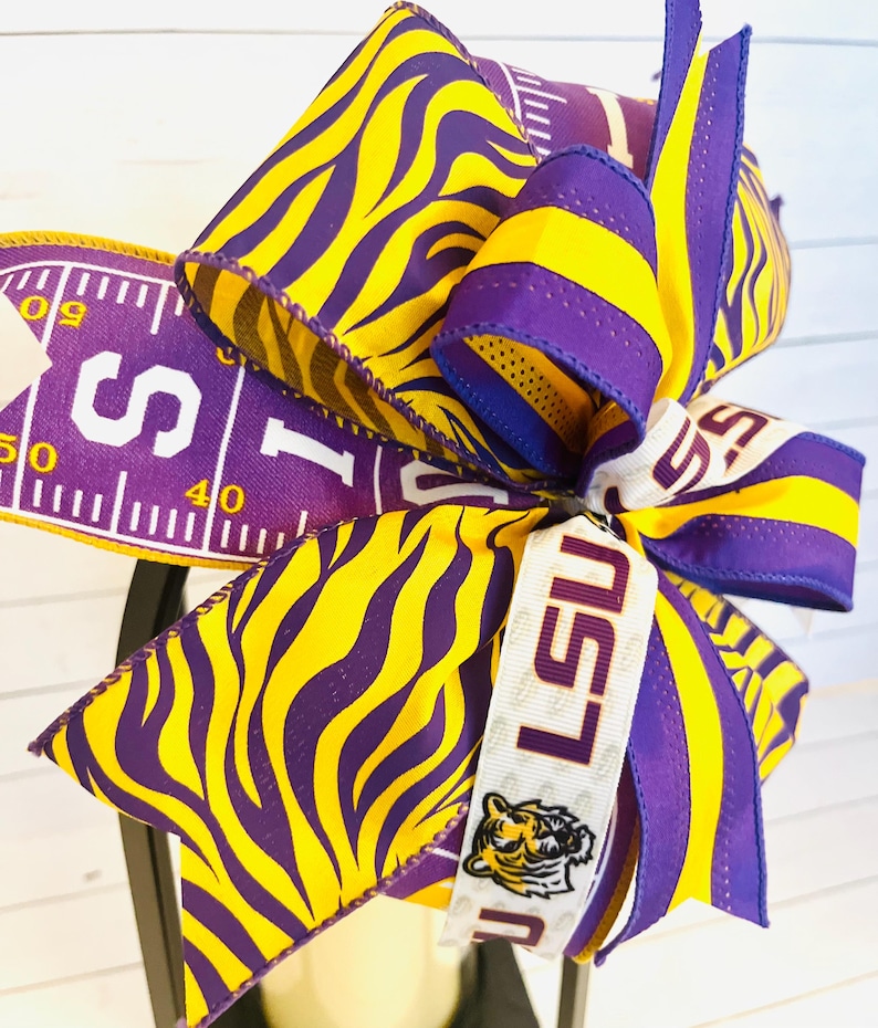 Lsu Boot Ribbons LSU Football Bow: Tiger Stripes, Purple & Gold Ribbon - Etsy