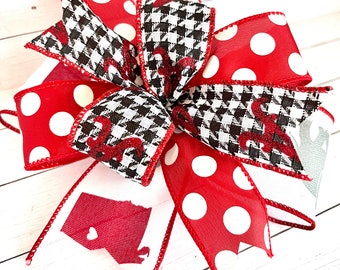 University of Alabama Houndstooth Script A Crimson Polka Dot Elephant Bow for Wreaths, Lanterns, Floral Pics, Gifts and More!