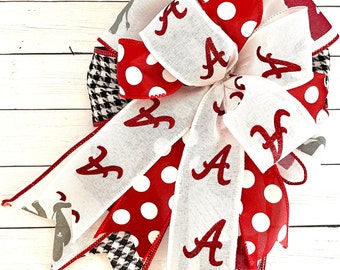 University of Alabama Houndstooth Script A Crimson Polka Dot Elephant Bow for Wreaths, Lanterns, Floral Pics, Gifts and More!
