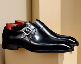 Handmade Monkton Black Calf Leather Men's Shoes – Crockett & Jones Style