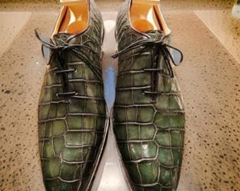 Handmade Men's Green Leather Dress Shoes – Formal Wear