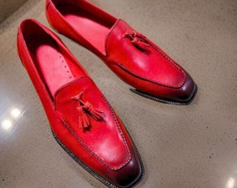 Handmade Red & Black Formal Slip-On Shoes for Men