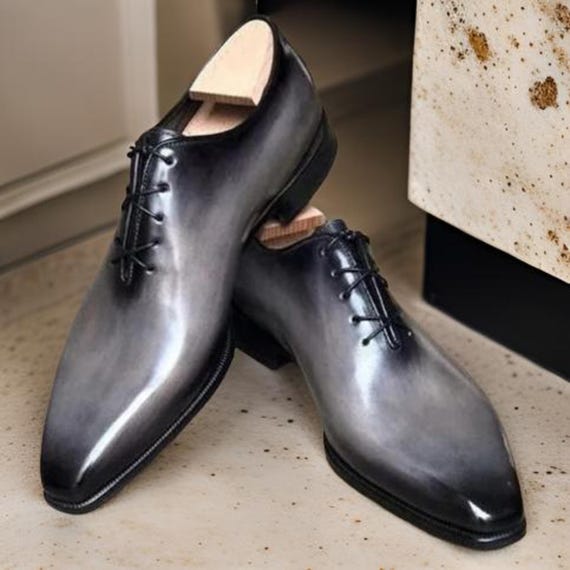 Handmade Gray & Black Leather Dress Shoes for Men