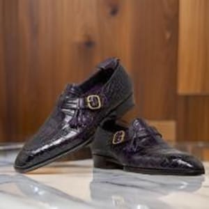 Handgemachte Lila Monk Strap Lederkleid Schuhe für Männer