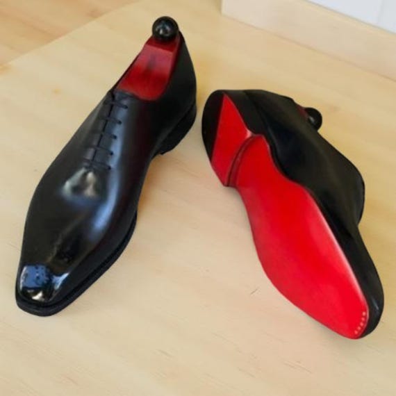 Christian Louboutin Men’s Black Calf Leather Red Sole Flats | Handmade Luxury Dress Shoes